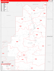 Le Flore County, OK Wall Map Zip Code Red Line Style 2024